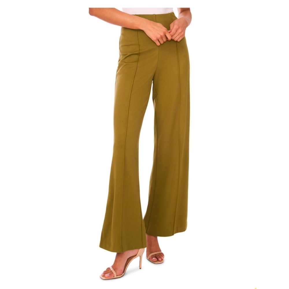 Sam&Jass High-Waist Wide-Leg Pants in Olive trousers Pull On Flare Leg